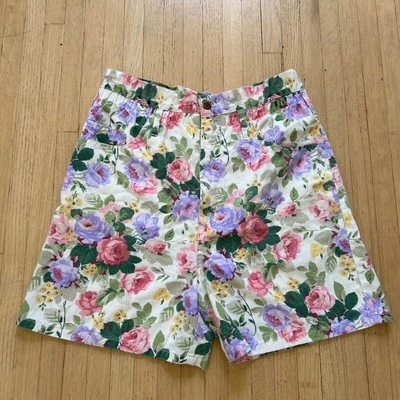 VTG 80s Bongo Shorts Floral Ultra High Waisted Cotton Sz M Stretch - Image 1 of 4