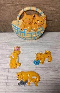 Large Vintage Cat Family In Basket Fridge Magnet Set - Picture 1 of 15