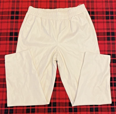 Pantalones Anne Klein Mujer Marfil Imitación Cuero Cintura Elástica Mujer Talla Mediana Foto 1 de 4