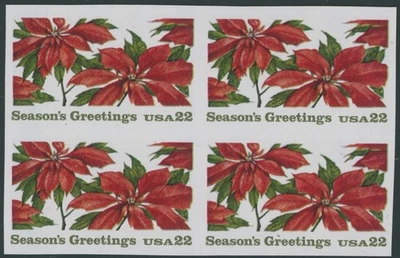 1985, USA CHRISTMAS-POINSETTIA, 22C, IMPERFORATE BLOCK OF 4, NH SC.#2166a - Image 1 of 2