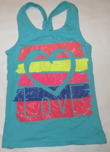 The Children's PLACE Girls Blue Tank Top LOVE Heart Knit Summer Shirt Size 7-8 M - Picture 1 of 2