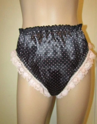 Sissy Negro Rosa Satinado Bikini Bragas Sexy Bragas CD Talla 8 Volantes Lunares Foto 1 de 4