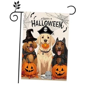 Halloween Dog Garden Flag 12x18 Vertical Double Sided Happy Halloween Pumpkin  - Picture 1 of 8