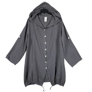 Match Point XL grau Knopf Kapuze Leinen Tunnelzug Lagenlook Oversize Tunika Top - Bild 1 von 11
