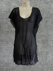 Top suelto de malla Piha by Moontide talla única transparente cubierta playa negro traje de baño - Imagen 1 de 1