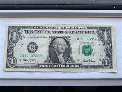 2001 $1 One Dollar *STAR NOTE* Bank Note USA Us Circulated G Prefix - Image 1 of 3