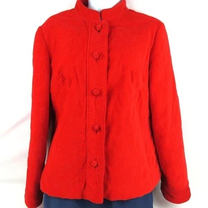 Jacket Women's Size Medium 10-12 Buttons Bright Red Velvet Quilted Lined Classy - Picture 1 of 6