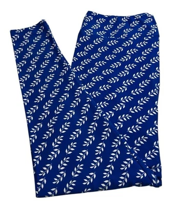 Leggings LuLaRoe TC2 Alto Curvilíneo 2 AZUL Hoja de Planta HOJAS Botánico Elástico Ajuste Foto 1 de 4