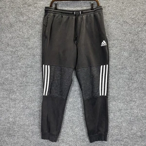Adidas Pants Mens Large Gray Joggers 3 Stripe Panel Fleece Sweatpants Athletic - Picture 1 of 12