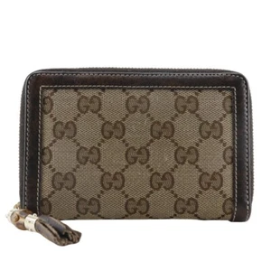 GUCCI 224256 Bamboo Zip Around Bi-Fold Wallet Brown GG canvas unisex - Picture 1 of 10