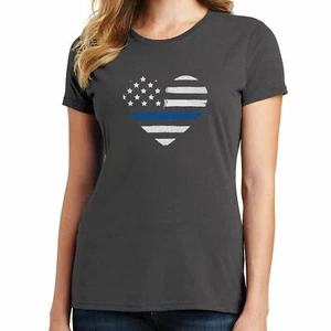 T-Shirt Cuore Linea Blu Sottile Supporto Gli Ufficiali di Polizia 02488 - Foto 1 di 40