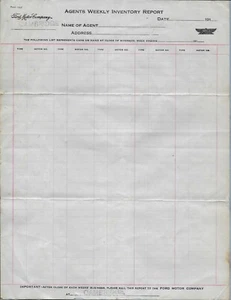 1910 FORD MOTOR COMPANY AGENTS WEEKLY INVENTORY REPORT PAGE CAMBRIDGE NOS - Picture 1 of 1