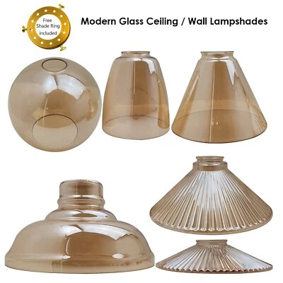 LED_SONE Modern Ceiling Amber Glass Light Shades Retro Lamp Easy Fit Replacement Shades