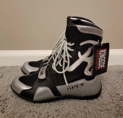 New Ringside Apex Elite Boxing Shoes - Mens Size 5/Womens Size 7, Black/Silver - Image 1 of 4