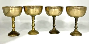 Set of 4 Vintage Solid Brass Stemmed Chalice Wine Goblets 5" Bases Unscrew - Picture 1 of 14