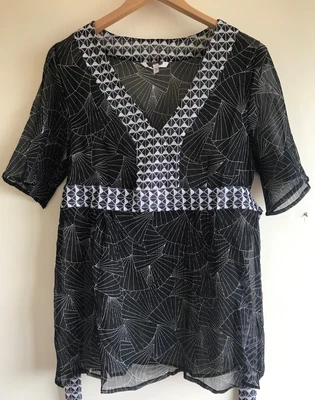 RJR John Rocha NEW black sheer kaftan top Beach Cover up Summer Boho - Image 1 of 4