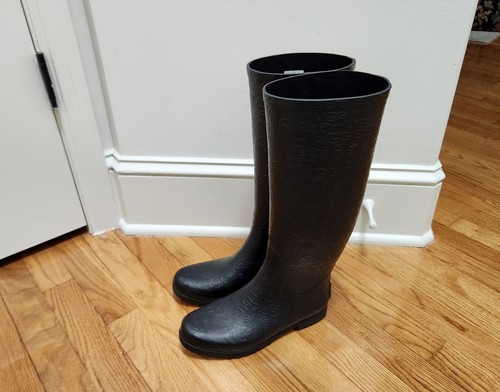 UGG Splendidi stivali da pioggia Wellies da donna alti impermeabili in gomma nera Wellies taglia 7