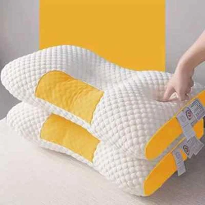 2PK Ergonomic Orthopedic Contour Knitted Massage Pillow Sleep Neck Pain Yellow - Picture 1 of 8