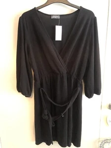 Papaya Petite Black Ribbed Mini Wrap Dress Size 12 BNWT - Picture 1 of 4