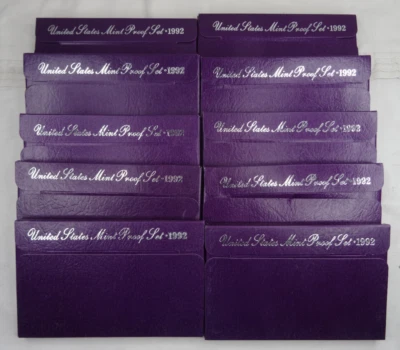 (10) 1992-S US Mint Proof Set 50 Coin Set OGP COA Original Government Packaging - Image 1 of 4