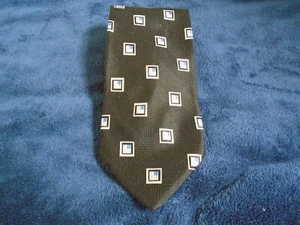JoS.A.Bank Men's Silk Tie,Black with Silver & Blue Flag in Silver Square,4" Wide - Picture 1 of 1