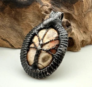 Ciondolo Albero della Vita Scolecite Tan Avvolto e Saldato con Filo (OAK186) - Foto 1 di 10