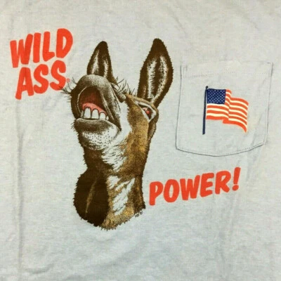 Vtg 90s Democrats Donkey Wild Ass Power T-Shirt Logo Made USA Flag Pocket Tee XL - Image 1 of 4