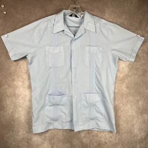 Camisa De Colección Premier Guayabera Para Hombre L Azul Campamento Cubano Manga Corta Abotonada - Imagen 1 de 11