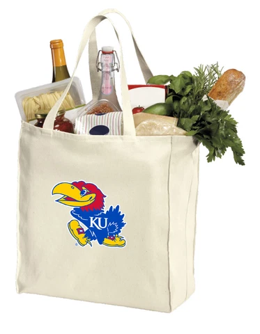 University of Kansas Grocery Bag KU JAYHAWK Shopping Tote 100% COTTON SHOPPERS! Cover
