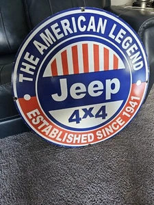 LARGE 1950'S JEEP 4X4 PORCELAIN DEALERSHIP METAL SIGN 30" - Picture 1 of 5