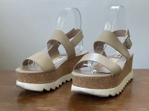 Steve Madden Krista Beige  Leather Platform Sandals Women's Size 6.5 M - Picture 1 of 9