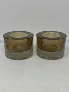 Set of 2 Tommy Bahama Tea Light Candle Holders Art Glass Amber Colored - Picture 1 of 6