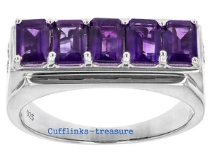 Natural Amethyst & CZ Gemstones With 925 Sterling Silver Ring For Men's #507 - Picture 1 of 6