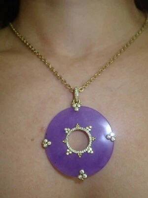 Colgante Judith Ripka pesado 18k YG 0,42ct diamante lavanda piedra preciosa círculo 13,3 g Foto 1 de 4