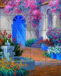 Piastrella cortile backsplash Senkarik ceramica floreale fontana arte murale MSA083 - Foto 1 di 6