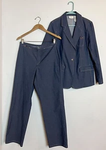 Liz Claiborne Pant Suit Denim Jean Set Blazer Jacket Straight Leg Women’s M 10 - Picture 1 of 11