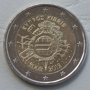 2 Euro Gedenkmünze Zypern 2012 10 Jahre Euro unz - Picture 1 of 1