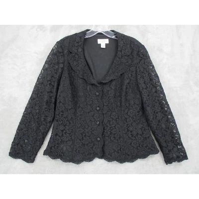 Vintage Talbots Jacket 12 Petite Sheer Lace Floral Scallop Witchy Whimsigoth - Image 1 of 4