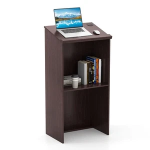 Wooden Floor Standing Podium Speaking Lectern w/ Adjustable Shelf & Pen Tray - Picture 1 of 10