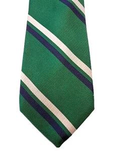 Cravatta collo seta Lauren Ralph Lauren verde blu bianco righe repp fatta a mano 60" - Foto 1 di 6