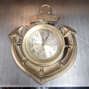 Vintage Quartz Brass Ship Anchor Wall Clock Nautical “Ship’s Time” Solid Brass - Picture 1 of 3