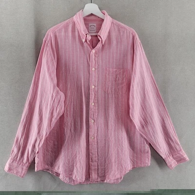 Brooks Brothers Shirt Mens Large Stripe 100% Irish Linen Button Up Coastal Prep - Image 1 of 4