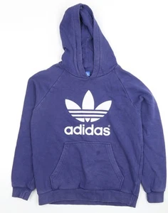 Adidas Blue Unisex Kids L Pullover Hoodie with Logo - Picture 1 of 12