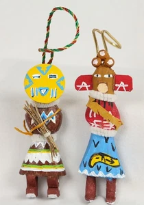 [COPPIA] Bambola Hopi Kachina Ornamenti Natalizi Legno Dipinto Tribù Nativa Arizona - Foto 1 di 4