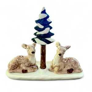 Deer Salt & Pepper Shakers on Evergreen Tree Base Robert Stanley Home Collection - Picture 1 of 4