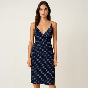 Kathlin Argiro Atelier 100% Silk Polka Dot Navy white Print Size 10 - Picture 1 of 8