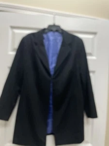 MAGGIE BARNES  Blazer SIZE OX (14-16W) Black Purple Pinstripe Euc Clasp Front - Picture 1 of 4
