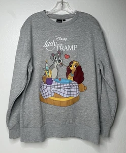 Disney Lady and the Tramp Dog Eating Spaghetti Pullover Sweatshirt Gray Size SM - Picture 1 of 11