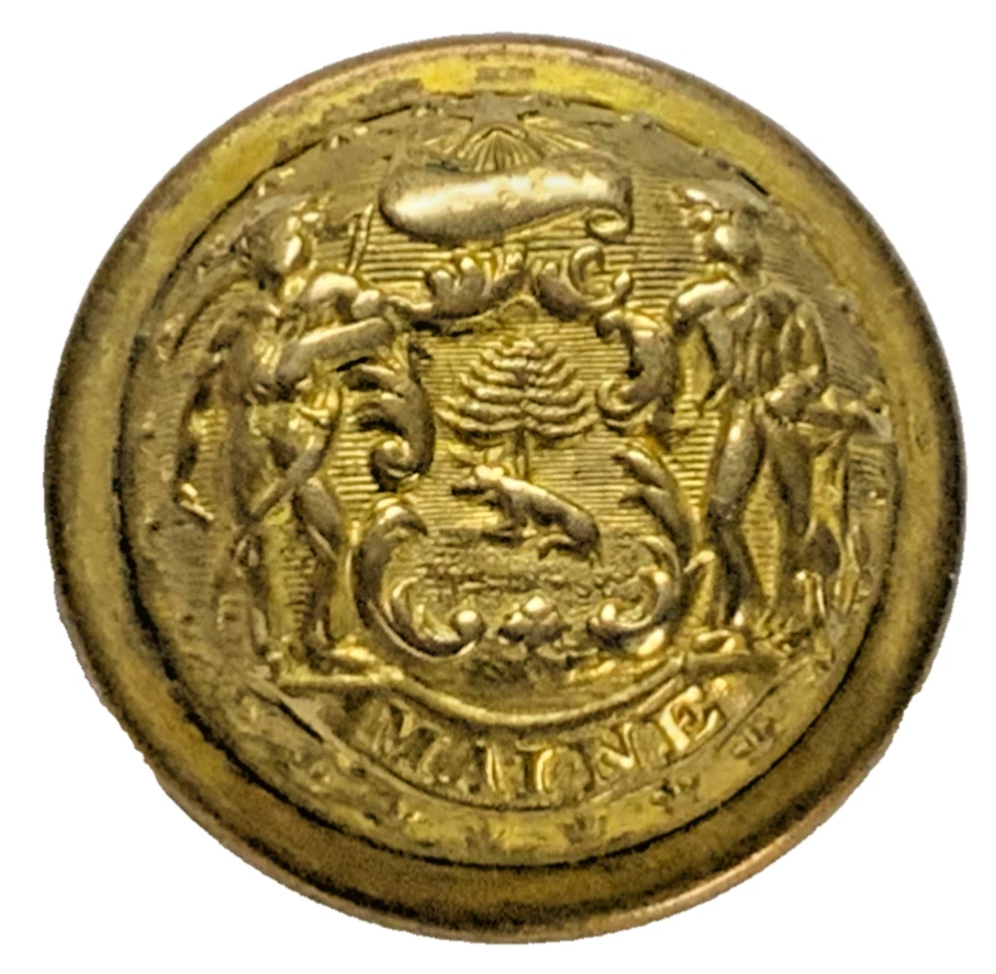 РЕДКОЕ СОСТОЯНИЕ МЕЙН ГЕРБ ПОЗОЛОЧЕННЫЙ ПАЛЬТО КНОПКА 23 мм 1879-90 ALBERT ME 1 RV:5 - Изображение 1 из 4