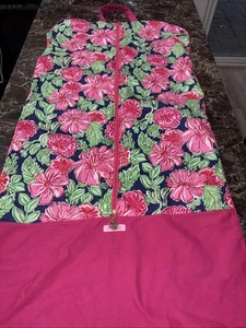 Lilly Pulitzer Floral Hanging Logo Garment Bag Travel Pink Navy Lightweight - Picture 1 of 8